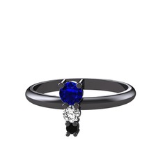 Madga Yüzük - Lab safir, beyaz zirkon ve siyah zirkon 925 ayar siyah rodyum kaplama gümüş yüzük #6ovwn3