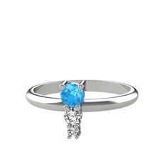 Madga Yüzük - Akuamarin ve swarovski 18 ayar beyaz altın yüzük #6un3t6