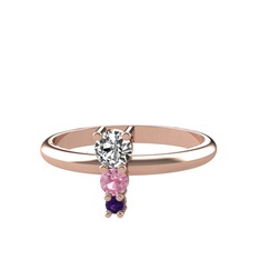 Swarovski, pembe kuvars ve ametist 8 ayar rose altın yüzük