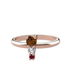 Madga Yüzük - Dumanlı kuvars, swarovski ve kök yakut 18 ayar rose altın yüzük #6xorsa