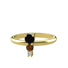 Madga Yüzük - Siyah zirkon, dumanlı kuvars ve beyaz zirkon 18 ayar altın yüzük #6zea7w