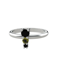 Madga Yüzük - Siyah zirkon ve peridot 18 ayar beyaz altın yüzük #705j81