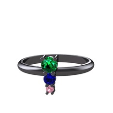 Madga Yüzük - Yeşil kuvars, lab safir ve pembe kuvars 925 ayar siyah rodyum kaplama gümüş yüzük #7a84s8