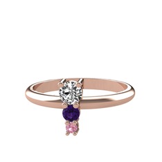 Madga Yüzük - Beyaz zirkon, ametist ve pembe kuvars 14 ayar rose altın yüzük #7ci0o1