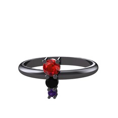 Madga Yüzük - Garnet, siyah zirkon ve ametist 925 ayar siyah rodyum kaplama gümüş yüzük #7ky9yj