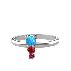 Akuamarin, garnet ve rodolit garnet 14 ayar beyaz altın yüzük