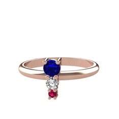Lab safir, beyaz zirkon ve rodolit garnet 8 ayar rose altın yüzük