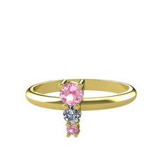 Madga Yüzük - Pembe kuvars ve pırlanta 18 ayar altın yüzük (0.11 karat) #8aevhw