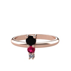 Siyah zirkon, rodolit garnet ve pırlanta 14 ayar rose altın yüzük (0.036 karat)