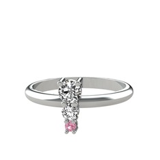 Beyaz zirkon ve pembe kuvars 8 ayar beyaz altın yüzük