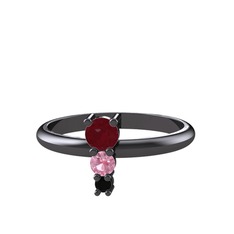 Madga Yüzük - Kök yakut, pembe kuvars ve siyah zirkon 925 ayar siyah rodyum kaplama gümüş yüzük #8jhidn