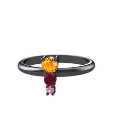 Madga Yüzük - Sitrin, kök yakut ve pembe kuvars 925 ayar siyah rodyum kaplama gümüş yüzük #8k0mvx