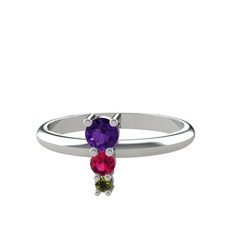 Madga Yüzük - Ametist, rodolit garnet ve peridot 8 ayar beyaz altın yüzük #9adp6q