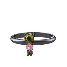 Madga Yüzük - Peridot ve pembe kuvars 925 ayar siyah rodyum kaplama gümüş yüzük #9mmhgv