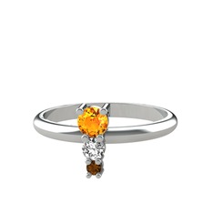 Madga Yüzük - Sitrin, beyaz zirkon ve dumanlı kuvars 18 ayar beyaz altın yüzük #9mohjb