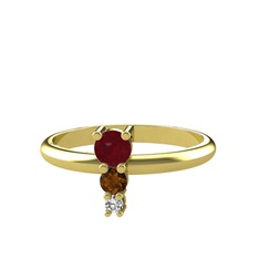 Madga Yüzük - Kök yakut, dumanlı kuvars ve beyaz zirkon 18 ayar altın yüzük #a1m46v