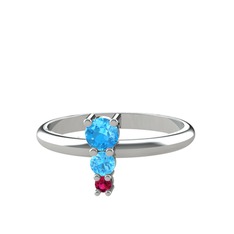 Akuamarin ve rodolit garnet 8 ayar beyaz altın yüzük