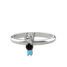 Swarovski, siyah zirkon ve akuamarin 18 ayar beyaz altın yüzük