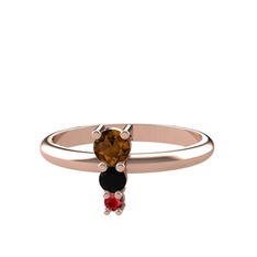 Madga Yüzük - Dumanlı kuvars, siyah zirkon ve garnet 8 ayar rose altın yüzük #a8o5ir