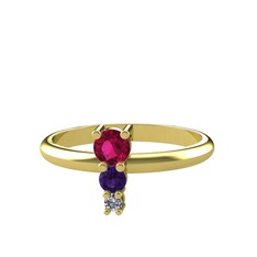 Rodolit garnet, ametist ve pırlanta 925 ayar altın kaplama gümüş yüzük (0.036 karat)