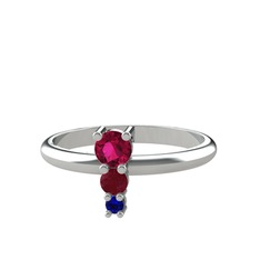 Rodolit garnet, kök yakut ve lab safir 8 ayar beyaz altın yüzük
