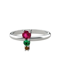 Madga Yüzük - Rodolit garnet, yeşil kuvars ve dumanlı kuvars 18 ayar beyaz altın yüzük #aiu599