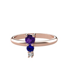 Ametist, lab safir ve swarovski 8 ayar rose altın yüzük