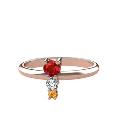 Madga Yüzük - Garnet, beyaz zirkon ve sitrin 18 ayar rose altın yüzük #anns5a