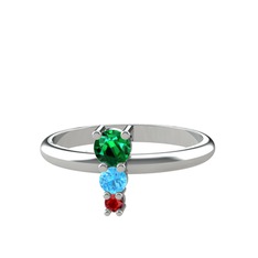 Madga Yüzük - Yeşil kuvars, akuamarin ve garnet 8 ayar beyaz altın yüzük #arrqgz