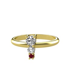 Madga Yüzük - Beyaz zirkon, swarovski ve kök yakut 18 ayar altın yüzük #axh3cd