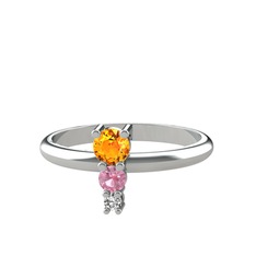 Madga Yüzük - Sitrin, pembe kuvars ve swarovski 8 ayar beyaz altın yüzük #az0d05