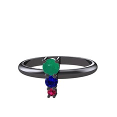 Madga Yüzük - Kök zümrüt, lab safir ve rodolit garnet 925 ayar siyah rodyum kaplama gümüş yüzük #az6mk4