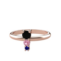 Siyah zirkon, pembe kuvars ve lab safir 14 ayar rose altın yüzük