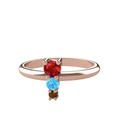 Garnet, akuamarin ve dumanlı kuvars 8 ayar rose altın yüzük
