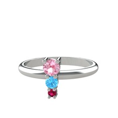 Pembe kuvars, akuamarin ve rodolit garnet 8 ayar beyaz altın yüzük