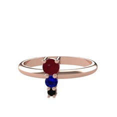Kök yakut, lab safir ve siyah zirkon 14 ayar rose altın yüzük