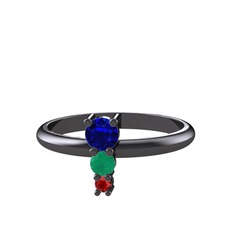Madga Yüzük - Lab safir, kök zümrüt ve garnet 925 ayar siyah rodyum kaplama gümüş yüzük #catr74