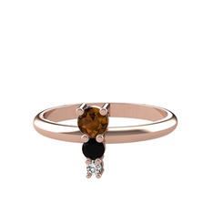 Madga Yüzük - Dumanlı kuvars, siyah zirkon ve swarovski 14 ayar rose altın yüzük #ce598