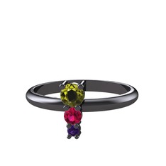Madga Yüzük - Peridot, rodolit garnet ve ametist 925 ayar siyah rodyum kaplama gümüş yüzük #ceesuq