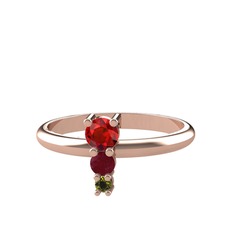 Garnet, kök yakut ve peridot 14 ayar rose altın yüzük