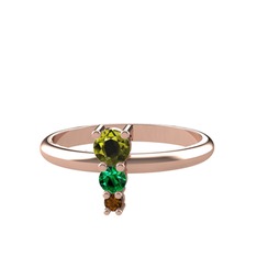 Peridot, yeşil kuvars ve dumanlı kuvars 18 ayar rose altın yüzük