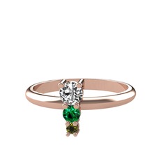 Swarovski, yeşil kuvars ve peridot 18 ayar rose altın yüzük