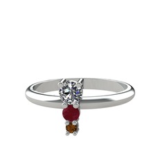 Madga Yüzük - Pırlanta, kök yakut ve dumanlı kuvars 14 ayar beyaz altın yüzük (0.18 karat) #ddtvqb