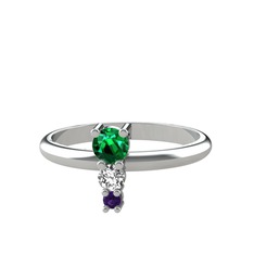Madga Yüzük - Yeşil kuvars, swarovski ve ametist 14 ayar beyaz altın yüzük #djkjb4