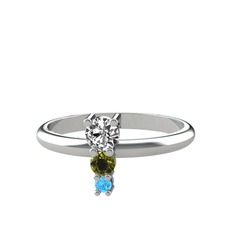 Swarovski, peridot ve akuamarin 18 ayar beyaz altın yüzük