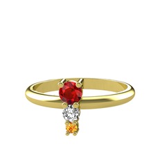 Madga Yüzük - Garnet, beyaz zirkon ve sitrin 18 ayar altın yüzük #ds0q4t