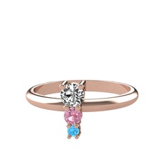 Madga Yüzük - Swarovski, pembe kuvars ve akuamarin 14 ayar rose altın yüzük #dtkkf2