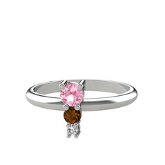 Pembe kuvars, dumanlı kuvars ve swarovski 8 ayar beyaz altın yüzük