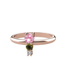 Madga Yüzük - Pembe kuvars, peridot ve swarovski 14 ayar rose altın yüzük #e3f1nz
