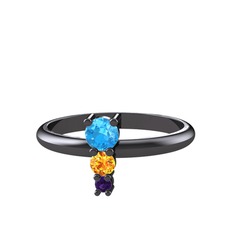 Madga Yüzük - Akuamarin, sitrin ve ametist 925 ayar siyah rodyum kaplama gümüş yüzük #e5na9f